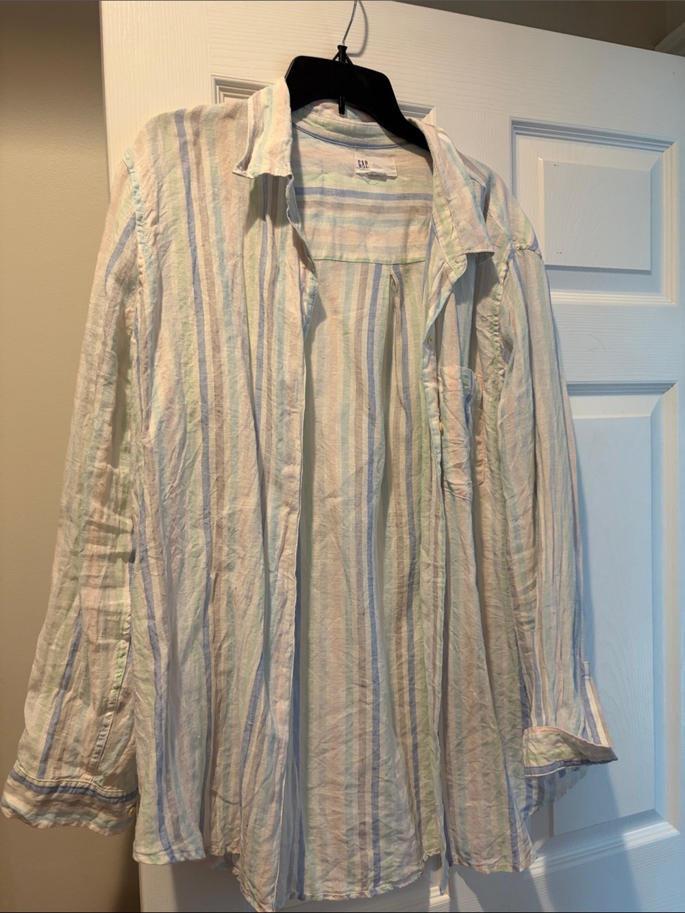 Light Multi-Stripe women’s Button-Up Shirt linen blend pastel striped